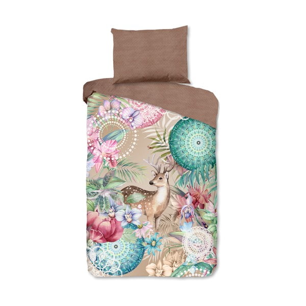 Smeđa posteljina od flanela za krevet za jednu osobu 140x200 cm - HIP