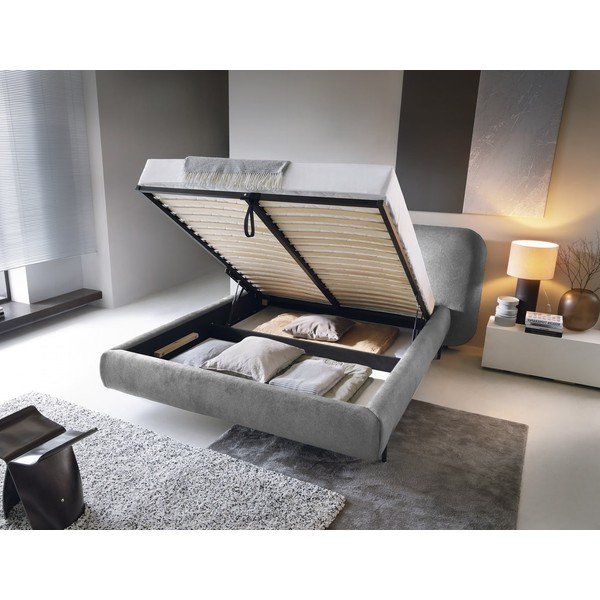 Sivi tapecirani bračni krevet s prostorom za odlaganje s podnicom 140x200 cm Pointt – ELTAP-image-2