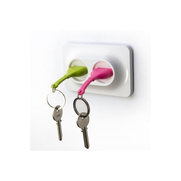 Vješalica za ključeve sa zelenim i ružičastim Qualy &amp; CO privjeskom za ključeve Double Unplug