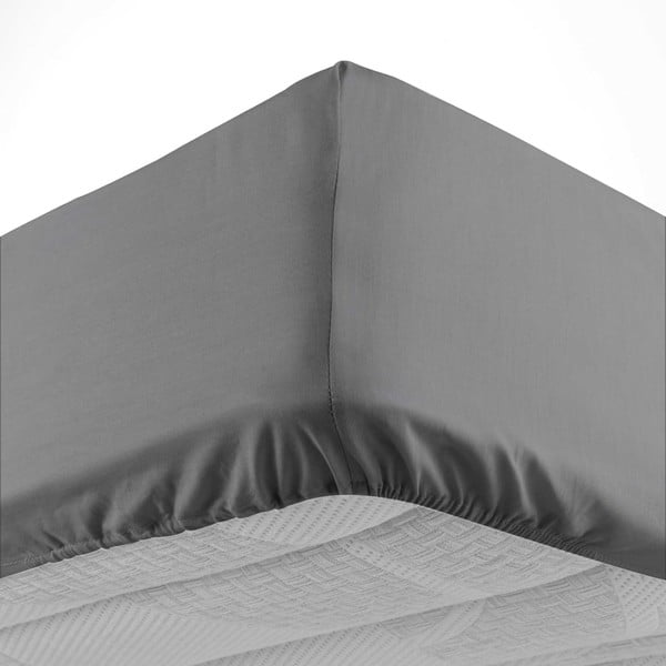 Antracitno siva pamučna plahta s gumom 160x200 cm Lina – douceur d'intérieur-image-3