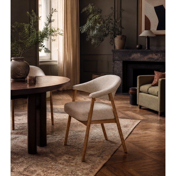 Krem blagovaonske stolice u setu s naslonima za ruke 2 kom od punog hrasta Elk – Unique Furniture-image-1