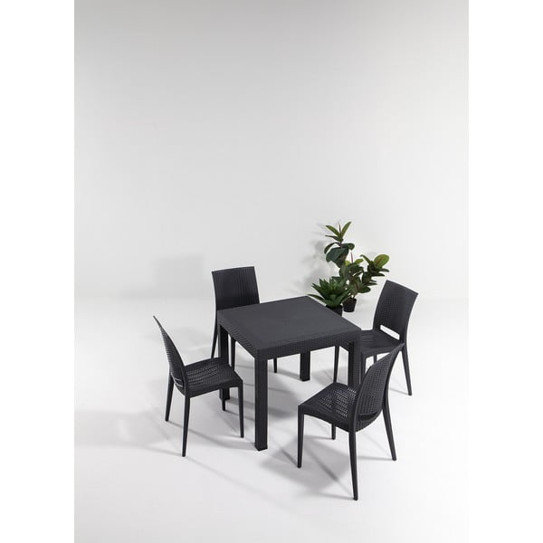 Antracitno sivi vrtni blagovaonski set od umjetnog ratana za 4 osobe Rattan – Floriane Garden-image-1