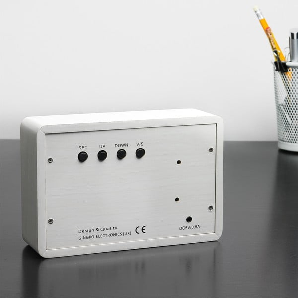 Bijela budilica s bijelim LED zaslonom Gingko Brick Click Clock-image-1