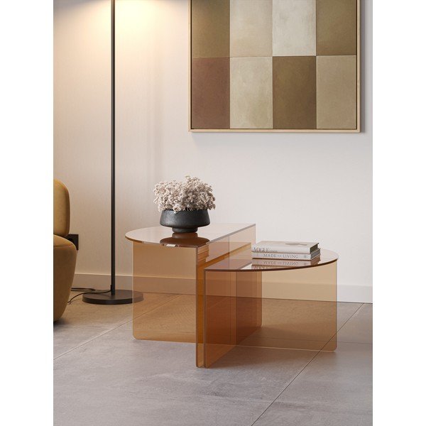 Smeđi stakleni okrugli stolići za kavu u setu 2 kom ø 80 cm Velta – MOME-image-2