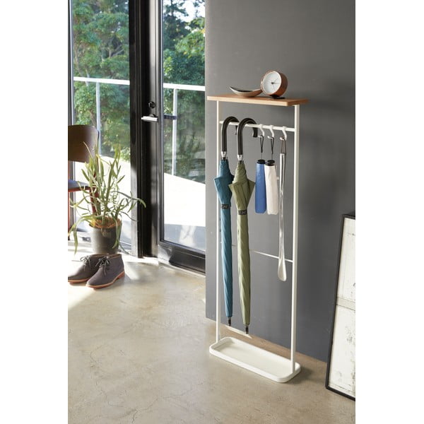 Bijeli stalak za odlaganje s drvenom policom Yamazaki Tower-image-4