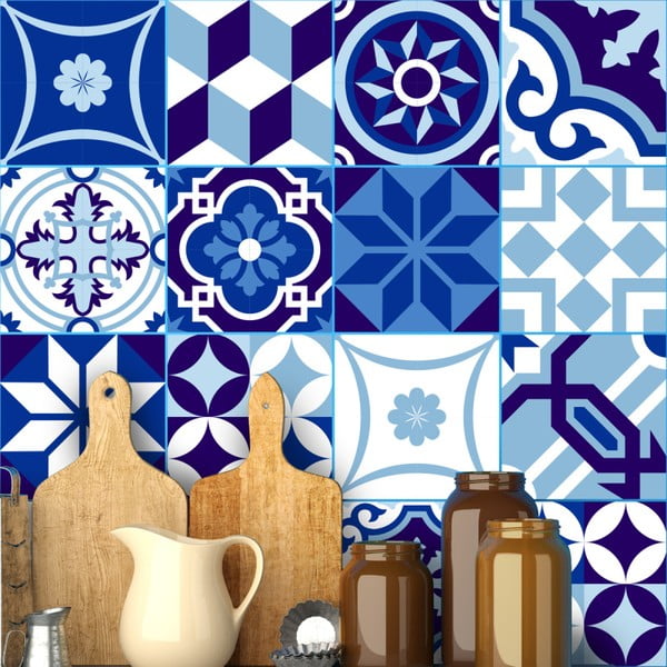 Set od 16 Ambiance zidnih naljepnica pločica Azulejos nijansa plave, 20 x 20 cm