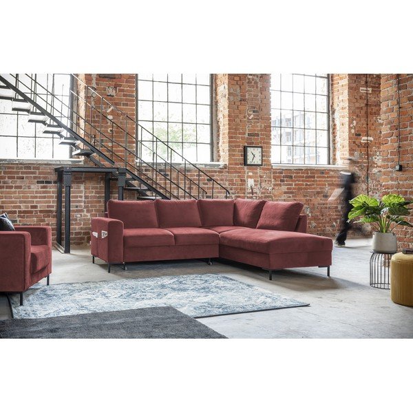 Ružičasta baršunasti sklopiva kutna garnitura (s desnim kutom) Lofty Lilly – Miuform-image-3