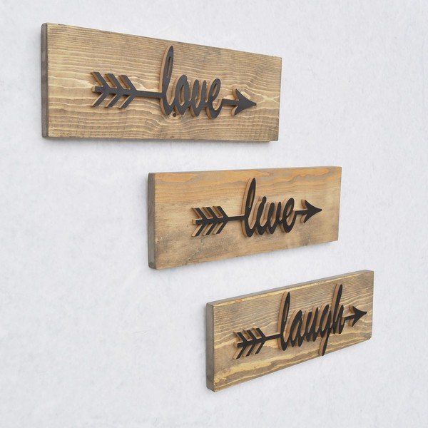 Set od 3 drvene zidne dekoracije Black Love-image-2