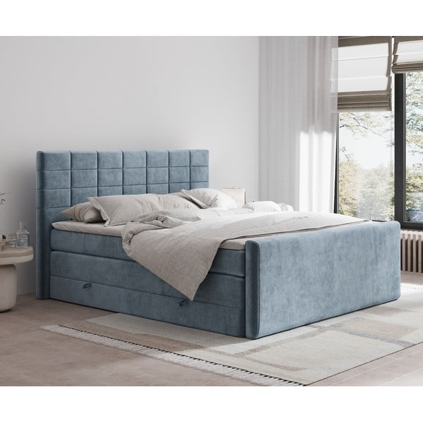 Plavi boxspring krevet s prostorom za odlaganje 160x200 cm Ava – Maison de Rêve-image-1