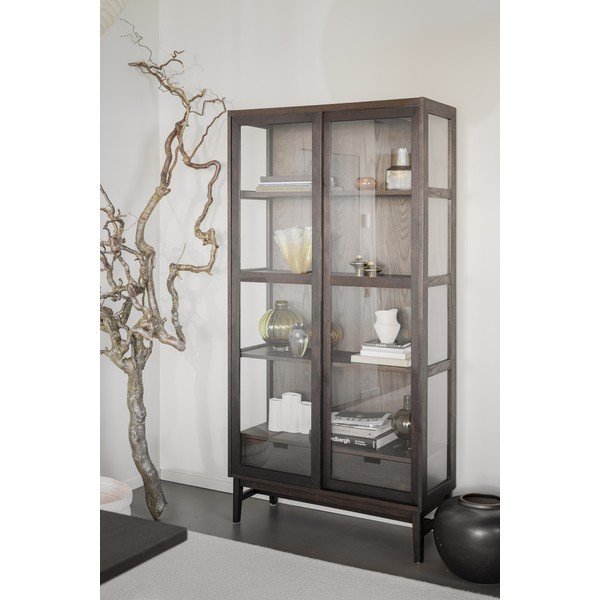 Smeđa vitrina u dekoru hrasta s kliznim vratima 100x203 cm Hazelton – Rowico-image-4