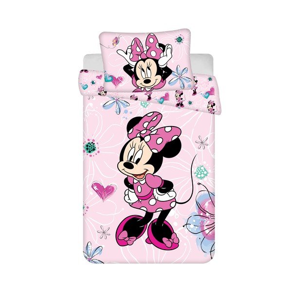 Ružičasta pamučna dječja posteljina za dječji krevetić 100x135 cm Minnie Flowers  – Jerry Fabrics