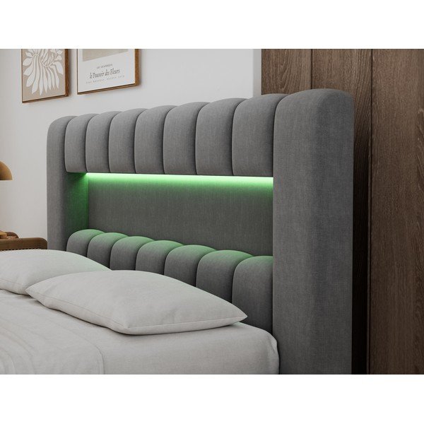 Sivi tapecirani bračni krevet s prostorom za odlaganje s podnicom 160x200 cm Lamica – ELTAP-image-4