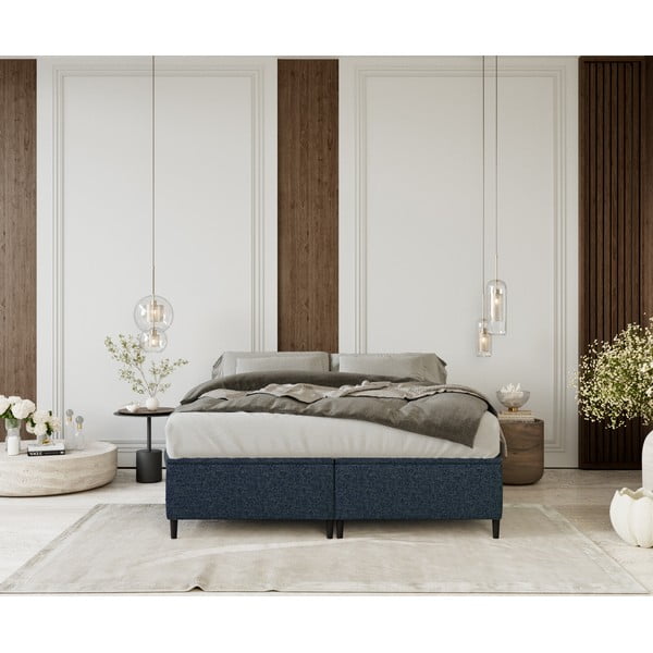 Tamno plavi tapecirani bračni krevet s prostorom za pohranu 200x200 cm Tate – Maison de Rêve-image-3