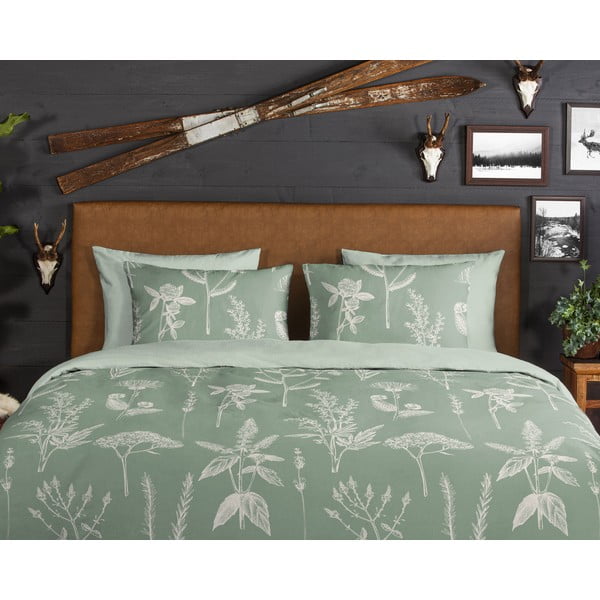 Zelena flanelska posteljina za bračni krevet/za produženi krevet 200x220 cm Herbs – Good Morning-image-3