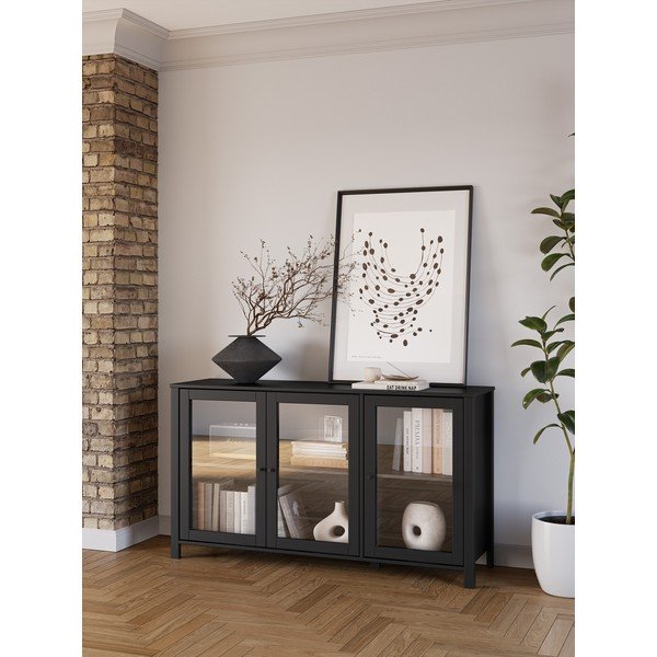 Crna vitrina od masivnog bora 142x80x40 cm Alessandra – Marckeric-image-1