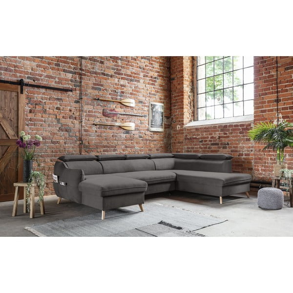 Tamno siva baršunasta sklopiva kutna garnitura (s desnim kutom/u obliku slova "U") Sweet Harmony – Miuform-image-3