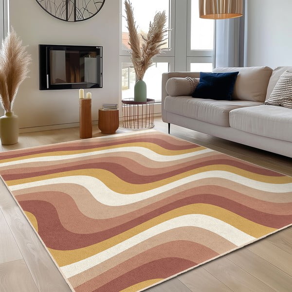 Oker žuti/prljavo rozi periv tepih 120x180 cm Creamy Strawberry Swirl – Mila Home-image-3