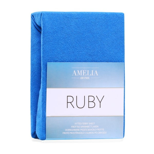 Plava plahta s gumicom s visokim udjelom pamuka AmeliaHome Ruby, 100/120 x 200 cm-image-1