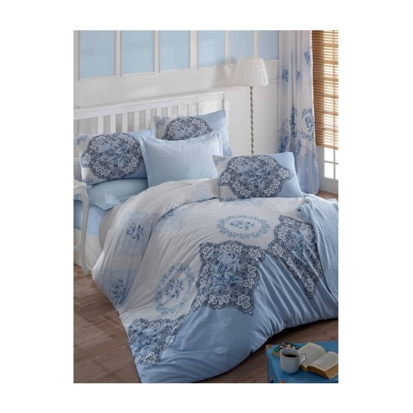 Plava posteljina za bračni krevet Claire, 200 x 220 cm
