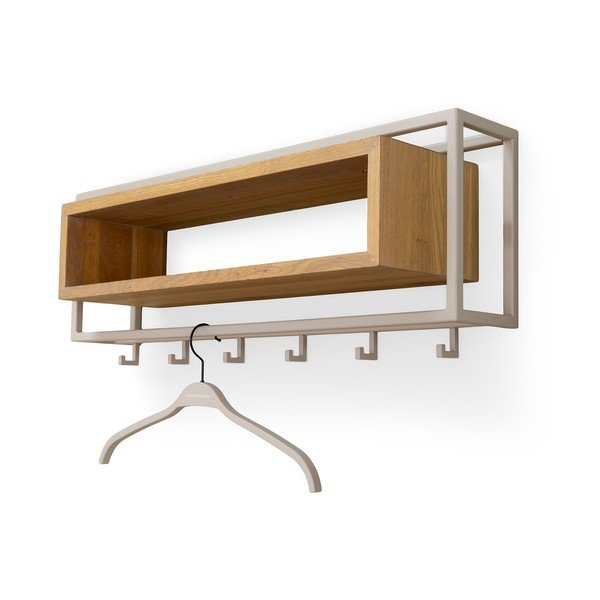 Zidna vješalica od punog hrasta u prirodnoj boji/smeđe-siva s policom 78 cm School – Spinder Design