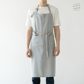Svijetlosiva lanena pregača Linen Tales Chef, duljina 100 cm