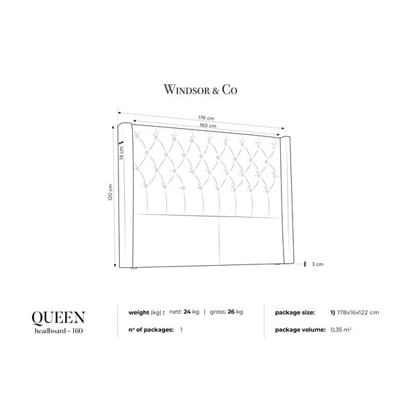 Čelično sivo uzglavlje Windsor &amp; Co Sofas Queen, 176 x 120 cm-image-3