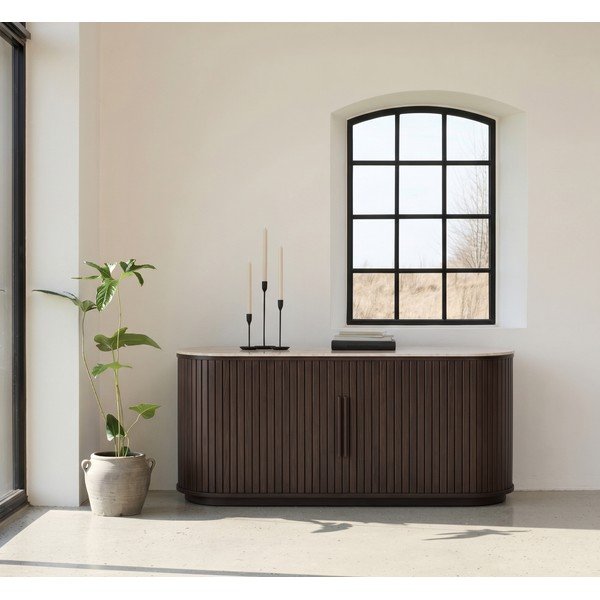 Komoda s keramičkom daskom s kliznim vratima u tamnoj prirodnoj boji 165x76x45 cm Enna – Unique Furniture-image-1