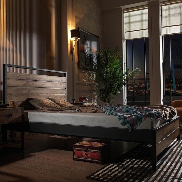 Crni/u prirodnoj boji bračni krevet s podnicom 140x200 cm Ariane – Kalune Design-image-2