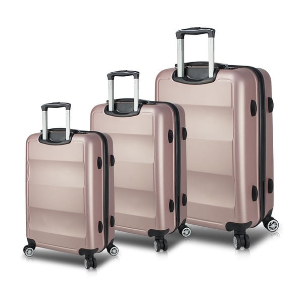 Set od 3 ružičasta putna kovčega na kotačima s USB priključcima My Valice LASSO Travel Set