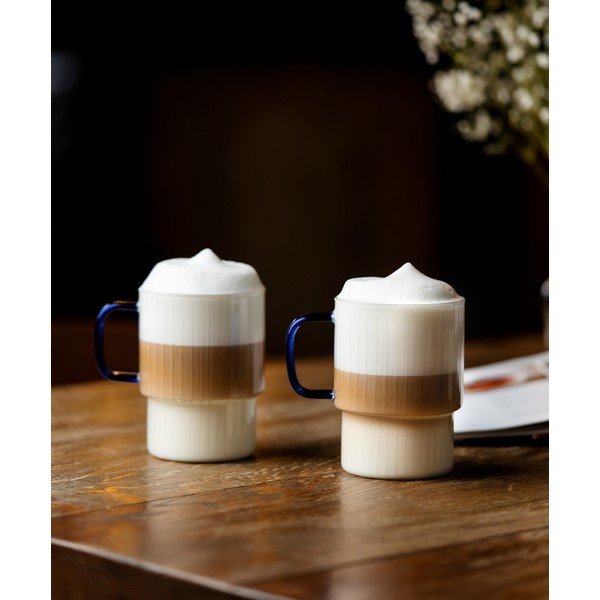 Plave staklene šalice u setu 2 kom za cappuccino 350 ml Livio – Vialli Design-image-1