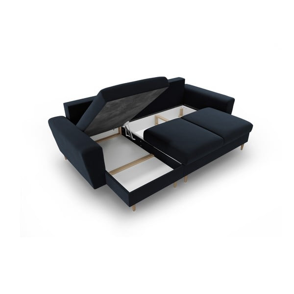 Tamno plava baršunasti sklopiva/s prostorom za odlaganje kutna garnitura Kyoto – Cosmopolitan Design-image-3