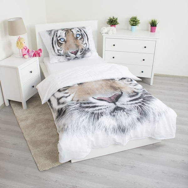 Bijela/siva pamučna dječja posteljina za krevet za jednu osobu 140x200 cm White Tiger – Jerry Fabrics-image-2