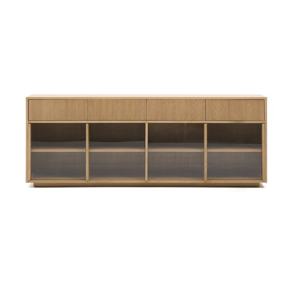 Vitrina u dekoru hrasta s kliznim vratima u prirodnoj boji 200x80x40 cm Helvine – Kave Home