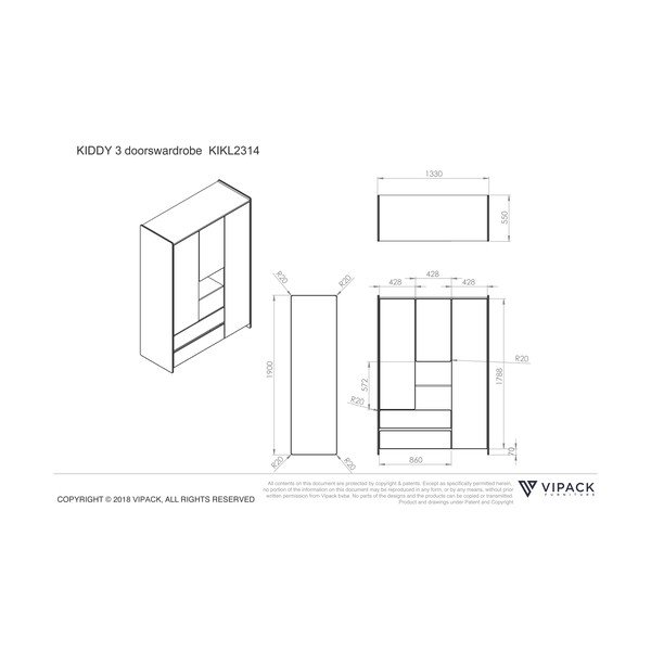 Bijeli dječji ormar Vipack Kiddy, 137,8 x 190 cm-image-4