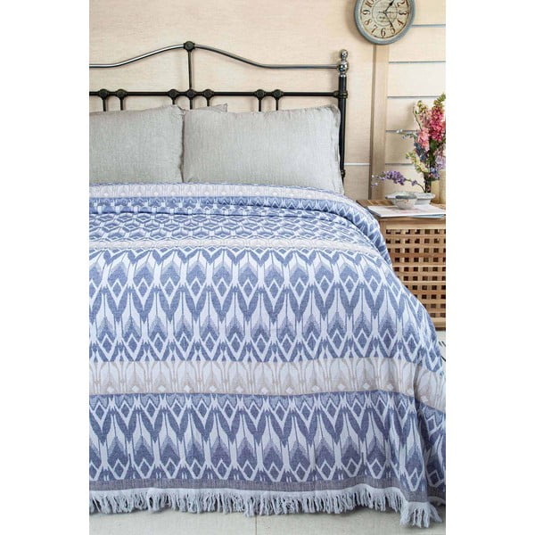 Plavi pamučni prekrivač za bračni krevet 215x240 cm Galvin – Mijolnir