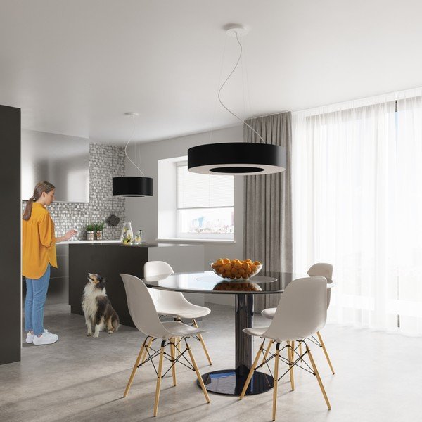 Crna viseća svjetiljka s tekstilnim sjenilom ø 50 cm Galata – Sollux-image-4