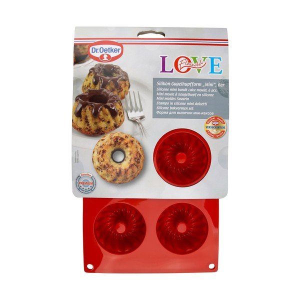 Crveni silikonski kalup za 6 mini torti Dr. Oetker Flexxibel Love-image-2