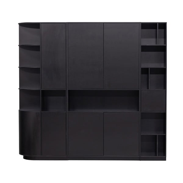 Crna modularna biblioteka od masivnog bora 228x210 cm Finca – WOOOD