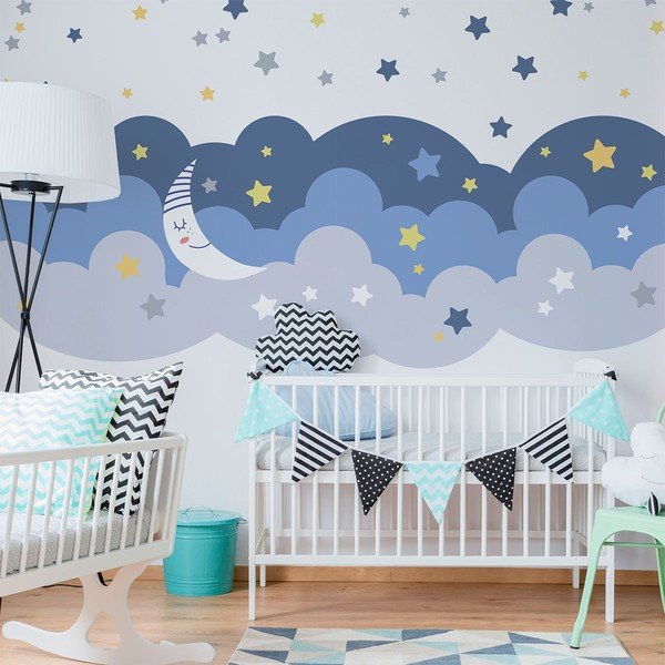 Zidna samoljepljiva naljepnica Ambiance Scandinavian Clouds With Stars And Moon-image-4