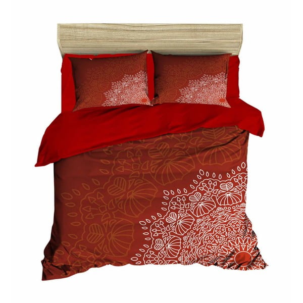 Komplet posteljine i plahti Crvena Mandala Desna, 200 x 220 cm
