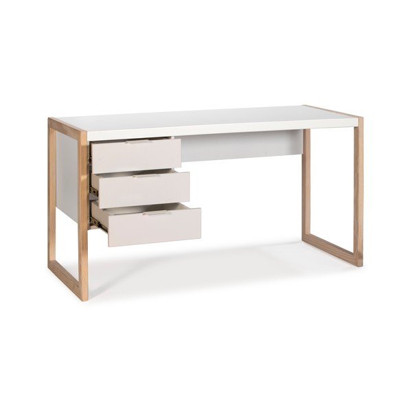 Bijeli radni stol s nogama od borovog drva Marckeric Frank-image-4