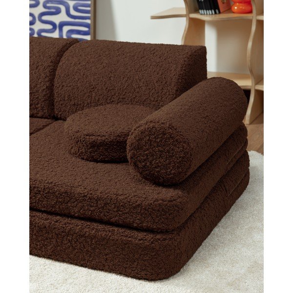 Tamno smeđi dječji jastuk za sjedenje od bouclé tkanine Warm Hazel – Wigiwama-image-4