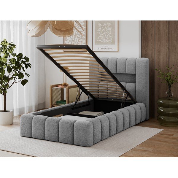 Sivi tapecirani krevet s prostorom za odlaganje s podnicom 90x200 cm Lamica – ELTAP-image-3