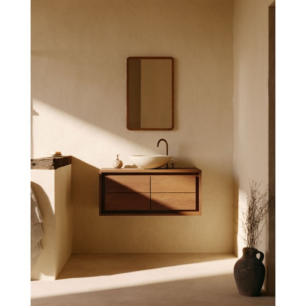 Tamno smeđi zidni ormarić za ispod umivaonika od masivne tikovine 90x40 cm Kenta – Kave Home-image-1