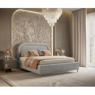 Svijetlo sivi tapecirani bračni krevet s prostorom za pohranu s podnicom 140x200 cm Mija – Maison de Rêve