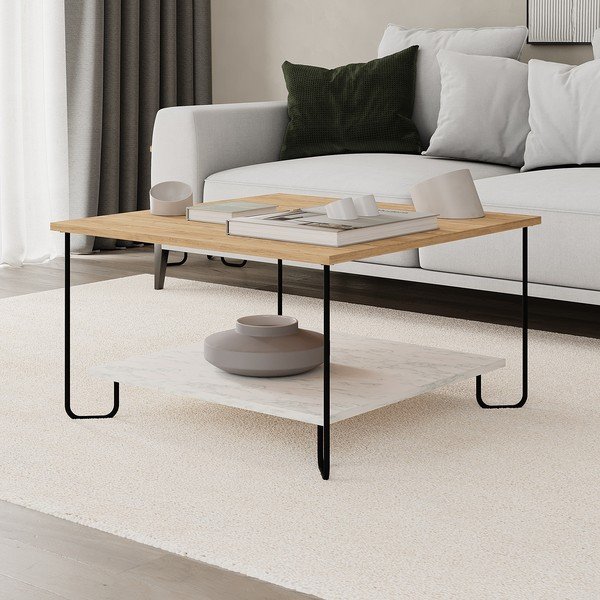 Bijeli/u prirodnoj boji stolić za kavu s pločom stola u dekoru hrasta 80x80 cm Tonka – Marckeric-image-3