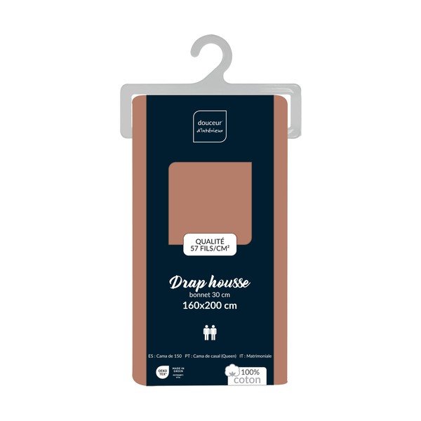 Pamučna plahta s gumom u boji lososa 160x200 cm Lina – douceur d'intérieur-image-2