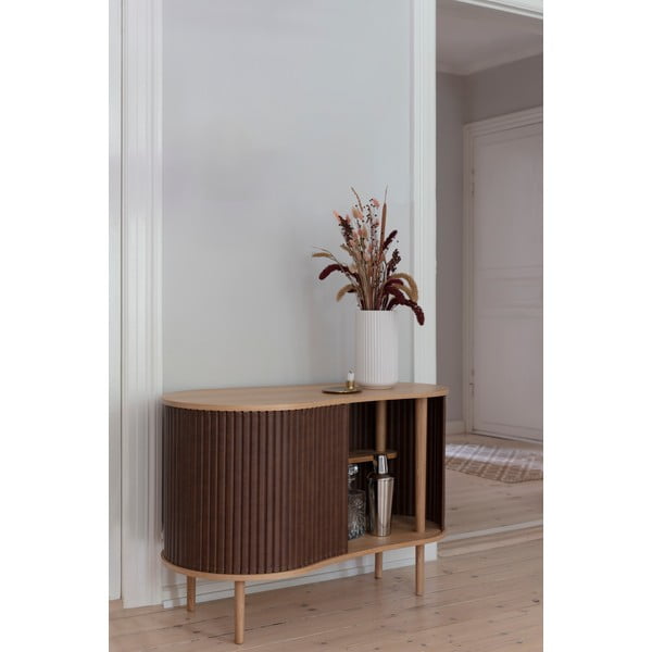 Smeđa/u prirodnoj boji niska komoda u dekoru hrasta s kliznim vratima 100x67 cm Audacious – UMAGE-image-1