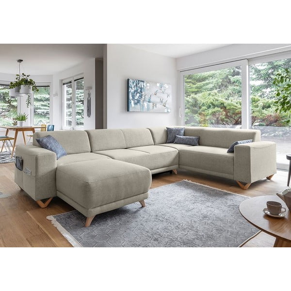 Bež sklopiva/s prostorom za odlaganje kutna garnitura (s desnim kutom/u obliku slova "U") Classy Sophie – Miuform-image-3