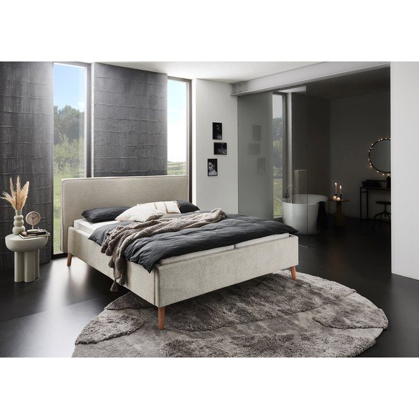 Krem tapecirani bračni krevet s prostorom za odlaganje s podnicom 160x200 cm Riva – Meise Möbel-image-1